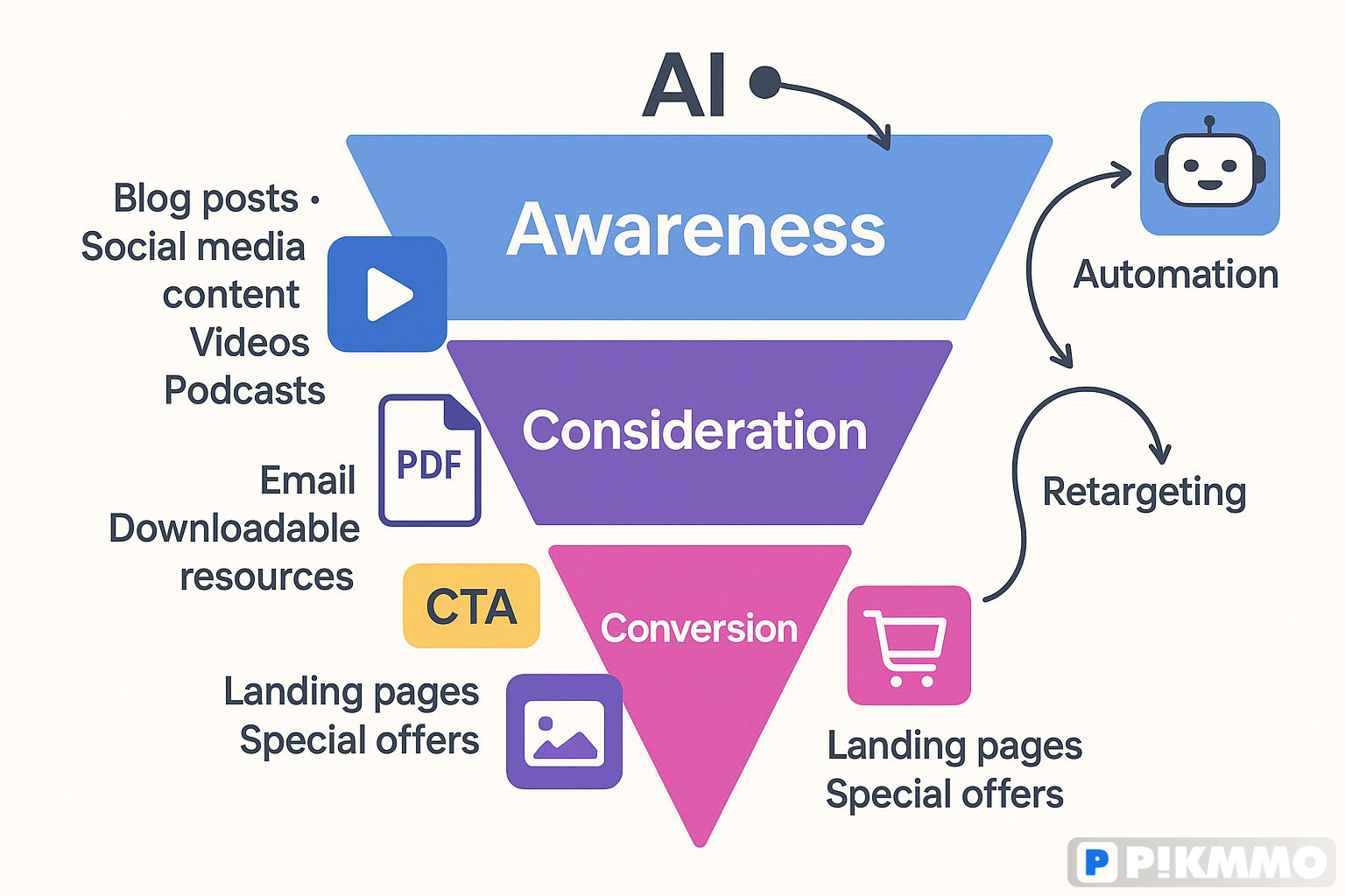 Làm content theo mô hình funnel kết hợp AI – Từ nhận diện đến chuyển đổi và tái tiếp cận tự động